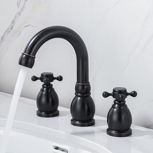 Brass Bathroom Faucet Set Dual Holder Three-Hole Wash Basin Faucet Split Hot and Cold Water Sink Taps Waterfall Black Tap(SLT3PC