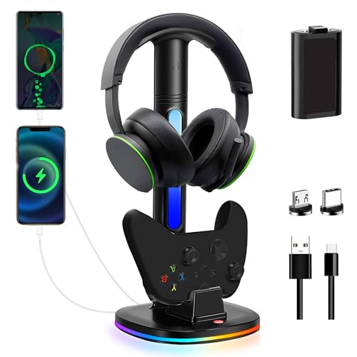 Image of Controller Charger with RGB Headphone Stand & 6660mWh Battery for Xbox Series X|S /Elite 2 /One /One X /One S /One Elite, XSX Controller Charger Station, Headset and Controller Holder with 2 USB Port