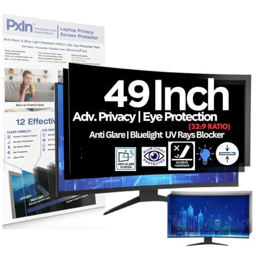 Image of Pxin 49 Inch (16:9) Curved Monitor Privacy Screen Filter - NO Eye Strain | Anti-Blue Light + Anti-Glare | No Dry Eyes | Privacy Screen Protector