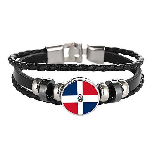 Dominica Flag Braided Bracelet Leather Chain Crystal Wristband Souvenir,Fashion Handmade Bracelet for Man & Woman Special Day's Gift