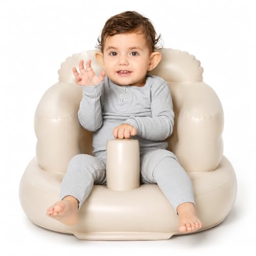 Image of Mink Inflatable Baby Seat - Sit Me Up Floor Seat for Babies 3-36 Months, Portable Blow Up Baby Chair with Back Support & Built-in Air Pump, Bumbo Seat Alternative for Sitting, Feeding, Travel