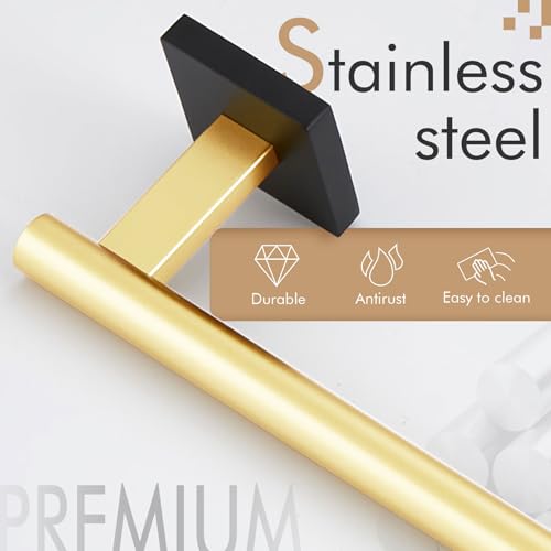 Image of KOKOSIRI Bathroom Towel Bar Bath Towel Holders for Toilet Kitchen Cabinet Wall Mount 24 Inch Black with Gold Stainless Steel B4005GDK-L24