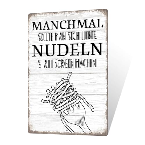 Putuo Decor Nudeln statt Sorgen Blechschild – Lustiges Metallschild für...