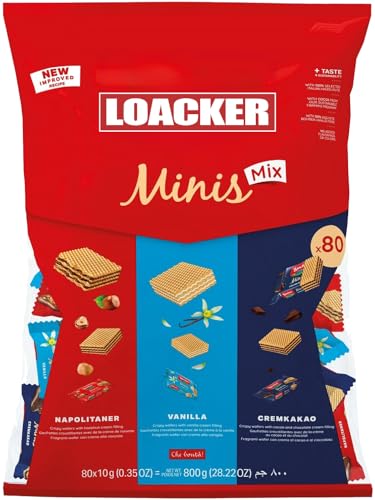 < Loacker ローカー > Minis ミニーズ Mix ミックス Wafer ウエハース Assort アソート ・ ナポリターナ ×30 ・ バニラ ×20 ・ クリームカカオ ×30 < 10g × 80個 >