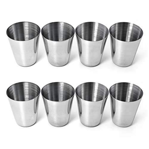 Ganzoo gobelets à shot 25 ml lot de 8 en acier inoxydable argent, incassables en remplacement du verre, apte contact alimentaire, antirouille, lave-vaisselle,...