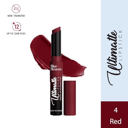 Image of Blue Heaven Ultimatte NonTransfer lipstick for women|Enriched with Shea Butter & Vitamin E| Matte Finish, Smudge Proof & Waterproof Long Lasting Lipstick Upto 12Hrs| 2.2g | 04 Red (Pack of 2)