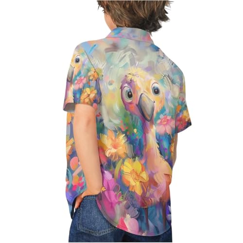 Image of PinUp Angel Funky Casual Hawaiian Shirt Kids Boys Girls Art Oil Painting Animal Pattern Short Sleeve Unisex Beach Shirt