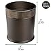 mDesign Decorative Round Small Trash Can Wastebasket, Garbage Container Bin for Bathrooms, Powder Rooms, Kitchens, Home Offices - Steel in Bronze Finish with Woven Textured Accent