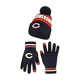 Ultra Game NFL Official Adults Unisex Super Soft Winter Beanie Knit Hat With Extra Warm Touch Screen Gloves, Chicago Bears, Team Color 1, 1SIZE