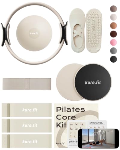 kure.fit Home Pilates Essentials Kit for Women | Pilates Ring Mini Ball Booty Band Set | Pilates Equipment Starter Set in Gift Box | Workout Guide Included