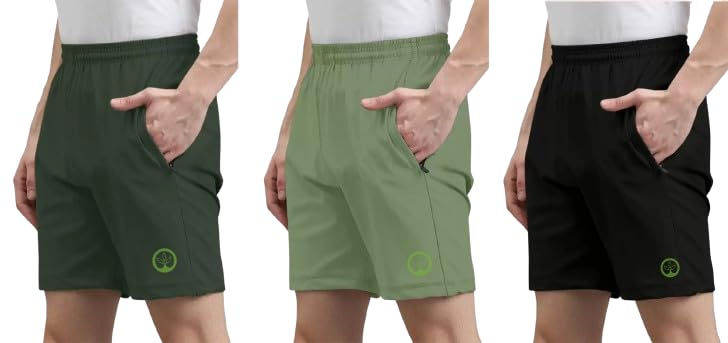 Shine N Show Men's Cotton Blend Stylish, Solid Regular Fit Shorts (Dark Green/Pista/Black)(Pack of 3)-picture-18