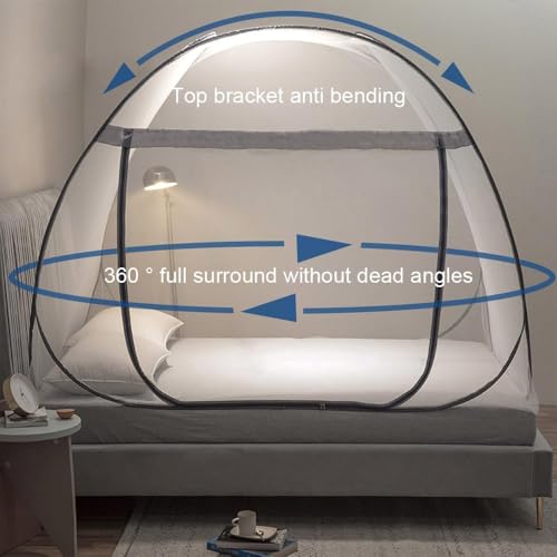 Image of VERDIOZ WITH DEVICE Double Bed Mosquito Net Machardani, King Size Mosquito Net Adult | Kids | Baby | Corrosion Free Steel Wire, 30 GSM Bright White Net with Saviour Kit -(Grey Zipper, Grey Border)