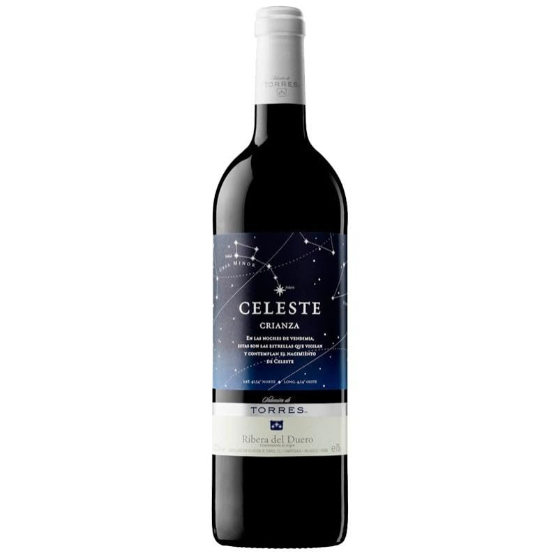 Celeste Crianza, vino tinto español con crianza, elaborado con Tinta Fina, sabores intensos, equilibrio perfecto y carácter propio de la Ribera del Duero.| 1 botella
