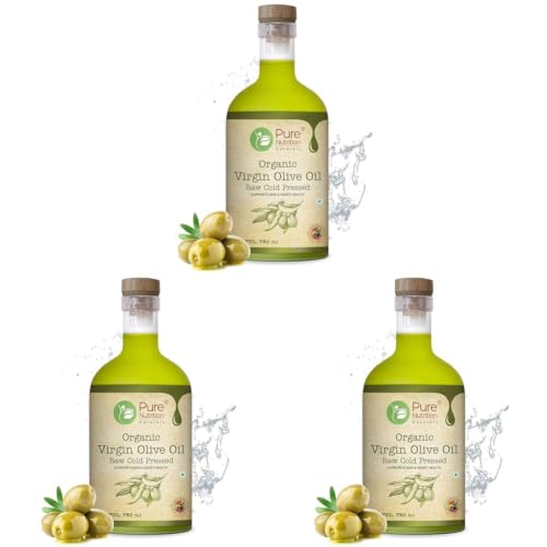 Image of PURE NUTRITION NATURAL TREASURES Organic Extra Virgin Olive Oil 750ml Glass Bottle - 100% Pure, Cold-Pressed In Glass Bottle|Ideal For Salad Dressings, Sauteing & Drizzling (Pack of 3)
