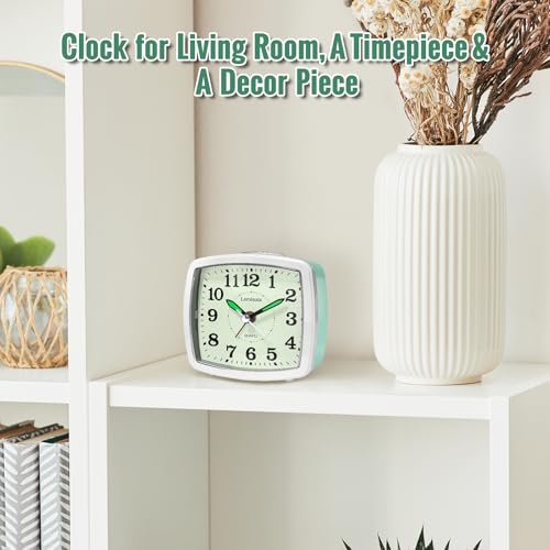 Image of Lamisola Analog Travel Alarm Clock for Bedroom, Small Desk Clock Mint | Retro Battery Clock for Bathroom Shelf Table Bedside, Night Light Silent Snooze Clear Display for Kids Girls Teens