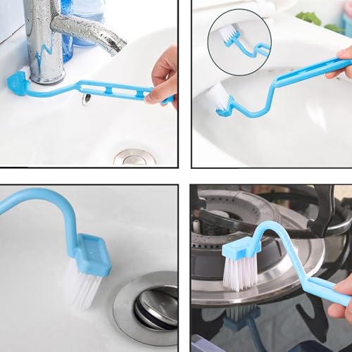 Image of 4PCS V-Shape Plastic Curved Brush Blue 7.9x1.4 inch Toilet Corner Edge Cleaning Brush S-Shape Toilet Cleaning Brush Curved Handle Sanitary Brush Bathroom Brush