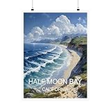 Half Moon Bay California Art Print, Half Moon Bay California Travel Poster, Landscape Art Wall Artwork Print Coastal Vintage Watercolor Home Decor Photo Colorful,54