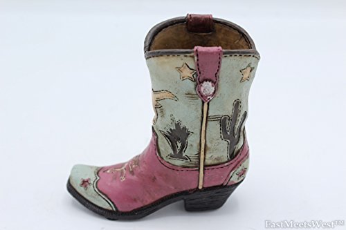 RAINBOW Small Western Rustic Pink Blue Hand Tooled Flower Bird Cowboy Cowgirl Boot Vase Pen Holder