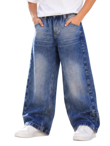 Image of KiddoPanti Boys Baggy Jeans | Stretch Denim Wide Leg Jeans | Elastic Waist Casual Denim Pants | Cotton Blend Loose Fit with 4 Pockets | Kids Street wear | 2-14 Years