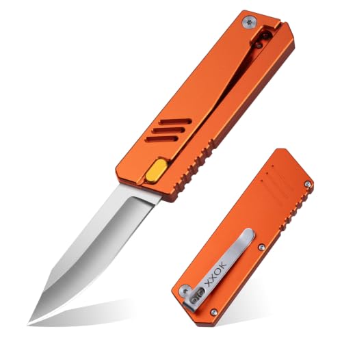 XXOK Pocket Knife tactical knife for Men Multi functional 6.9 EDC Folding knives with Belt Clip Aluminum Practical Lightweight Camping Work knives Orange