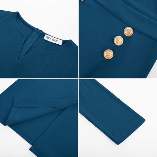 Image of GRACE KARIN Women's 2026 Fall Henly V Neck Business Work Dress Long Sleeve Bodycon Midi Elegant Office Sheath Dress