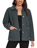 MAGCOMSEN Ladies Fuzzy Fleece Jacket Button Down Jackets Casual Cozy Sherpa Coats Long Sleeve Warm Outwear With Pockets, Dark Gray, L