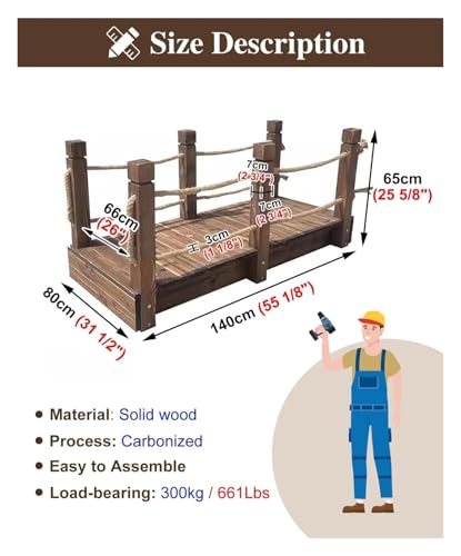 Image of Wooden Garden Bridge, Wood Garden Bridge, Wood Small Garden Bridge Decor, Carbonized Walking Bridge for Yard Lawn, Patio Shed Walkway Footbridge(Width 80cm (31 1 /2 inch))