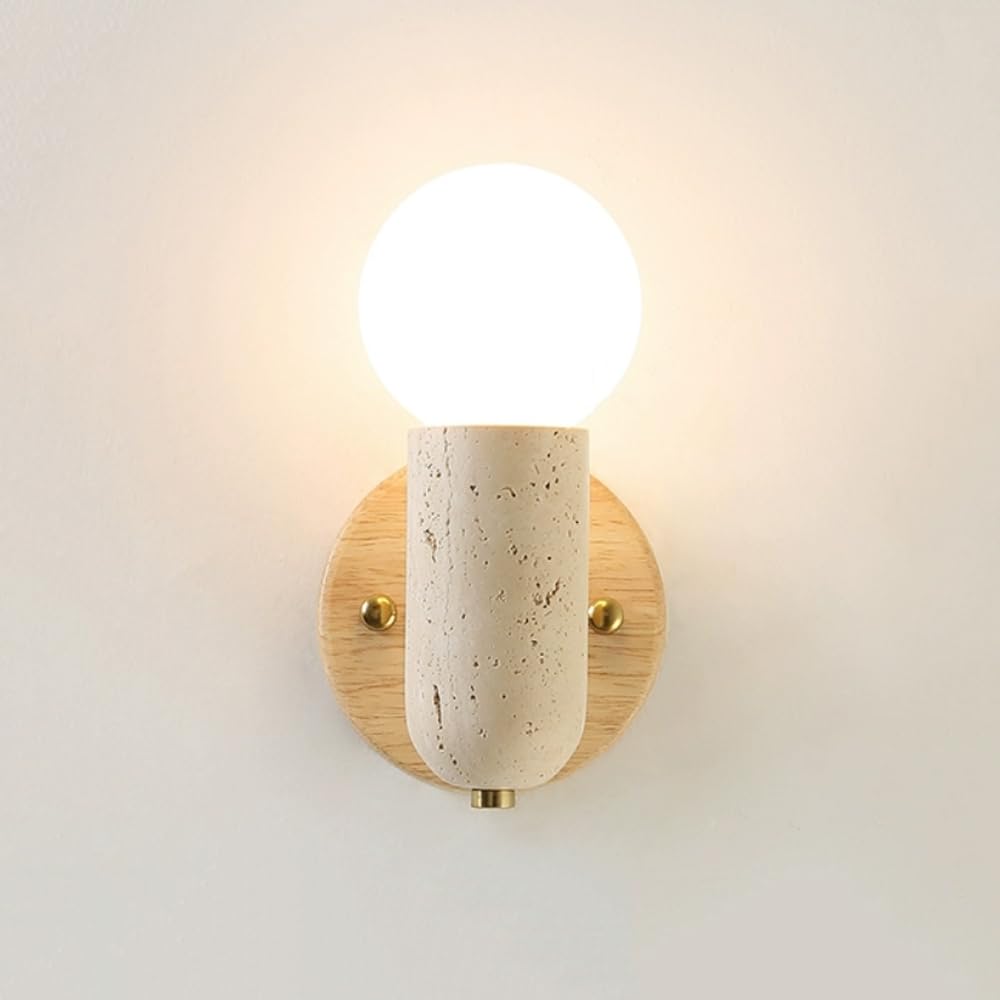 HUAYUSEDF Wood Small Wall Sconce Hardwired Modern Natural Stone Light Vintage Hallway Fixture Farmhouse Mid Century Mounted Lamp for Bedroom Living Room Entryway Bathroom Aisle(Log Color)
