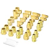 GASHER 26PCS Brass Pipe Fitting Kit, Hex Bushing, Reducer Adapter, Hex Nipple, 90 Degree Barstock Street Elbow