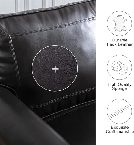Image of Kingfun Small Leather Loveseat, 57.9 inch Mid Century Modern Leather Couch for Living Room, Bedroom, Office, Love seat Sofas, Mini Sofa with Rolled Arms and Nailhead Trim, Black