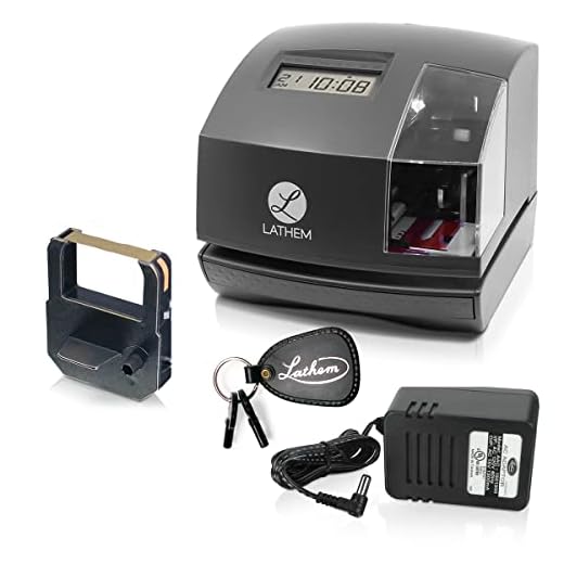 Lathem 1600E Time Clock Machine and Document Stamp, Employee Clock in and Out System for Small Business, Tru-Align Time Cards, Charcoal Gray