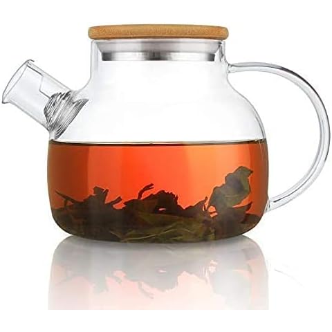 CnGlass Glass Teapot Stove Safe, 30.4 oz Clear Teapots with Removable Filter Spout, Teapot for Loose Leaves and Blooming Tea Cover
