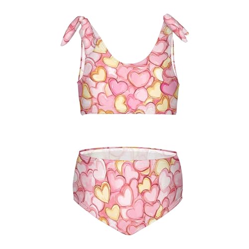 JUNZAN Cartoon Cute Golden Pink Love Girls Swim Suit Cute Elastic 2 Piece Swimwear Preppy Girls Swimming Suits 3T