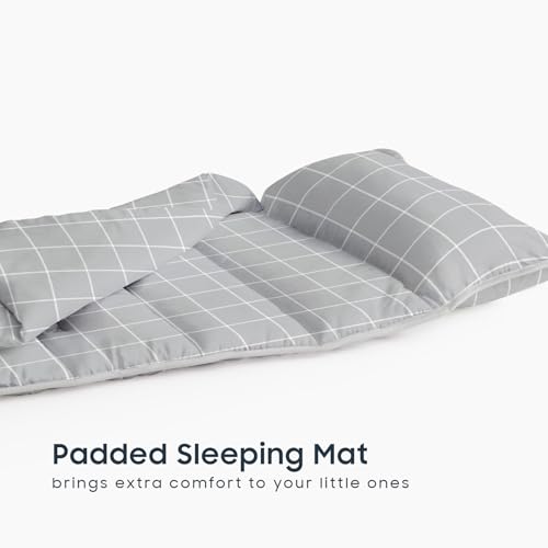 Image of Wake In Cloud - Toddler Nap Mat with Pillow and Blanket, for Kids Boys Girls Ages 3 Plus in Kindergarten Daycare Preschool Pre K, Roll Up Sleeping Bag, Gingham Grid Checkered