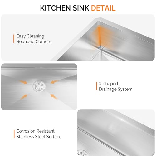 Image of VINGLI Undermount Commercial Kitchen Sink,32 inch Stainless Steel Utility Farmhouse Sink, Deep Workstation Sink, Single Bowl Sink for RV, Kitchen, Restaurant, Travel Trailer, Garage