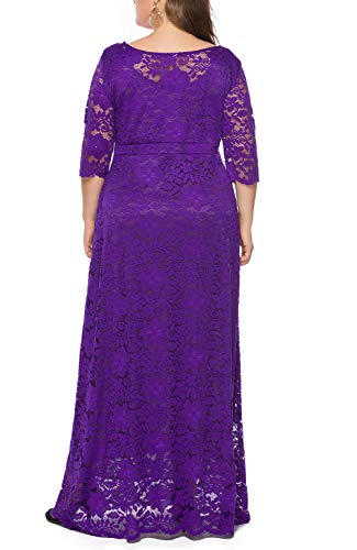 Image of Eternatastic Women's Floral Lace 2 /3 Sleeves Maxi Dress Plus Size Evening Party Dresses