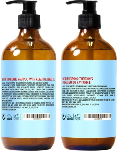 Image of Biotin Shampoo and Conditioner Set - Volume Boosting Formula for Men and Women to Help Thinning Hair - Sulfate and Paraben Free with Thickening Properties - Volumizing Products to Improve Fullness
