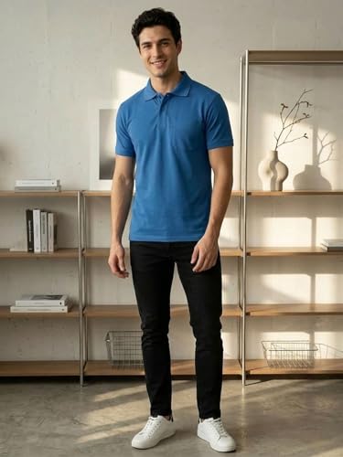 Image of Lux Cozi Men's Polo T-Shirt Regular Fit Half Sleeves with Pocket | Cotton Blend Polo Neck Collar T-Shirt for Men | Casual, Office Comfortable Breathable T-Shirt | Stylish Plain Tee