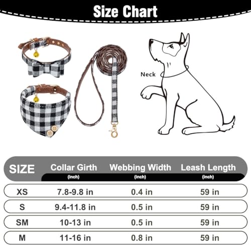 Image of EXPAWLORER Dog Collar and Leash Set - Classic Plaid Dog Bow Tie and Dog Bandana Collar with Bell, Dog Leash Tangle Free, Adjustable Collars for Small Dogs Cats Puppies, Holiday Ideal Gift, XS