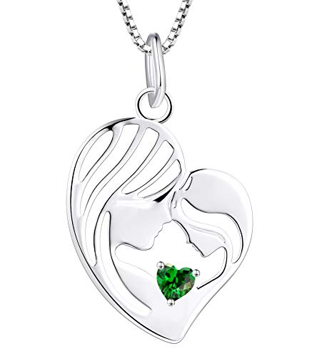 Yl Mother And Daughter Necklace 925 Sterling Silver Mum Hold Child Heart Pendant Created Emerald Necklace Gifts For Moms #TOP20