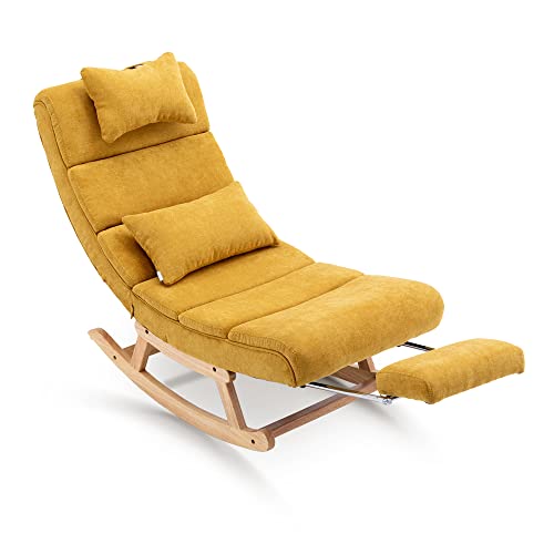 Olela Rocking Chair Fabric Upholstered Glider Lounge Chair Recliner With Adjustable Footrest Modern Solid Wood Rocker Chair For Living Room (Yellow (Fabric)) #TOP24