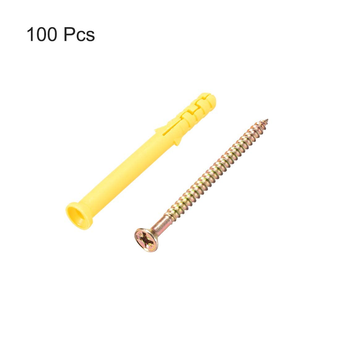 100Pcs 6mm X 60mm Plastic Expansion Pipe Anchors With Screws – Yellow Wall Plugs For Concrete, Brick, And Drywall