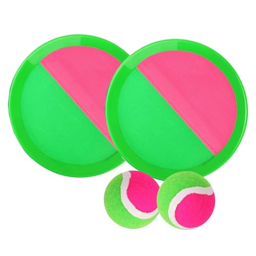 Ball Catch® Vert et Rose | 2 Raquettes avec Scratch + 2 Balles | Jeu Eté pour Enfants | Amusant et Stimulant | Pratique et Portable | Jouet Plein Air pour...