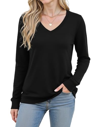 Image of Long Sleeve Knit Lightweight Sweaters Pullover V Neck Basic Spring Fall Sweaters for Women Soft Casual Tops