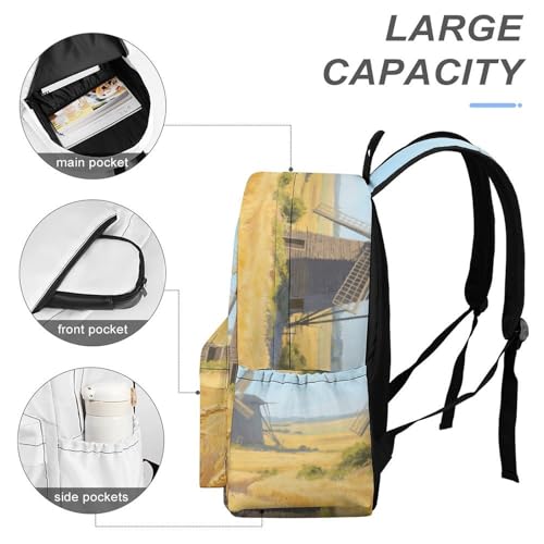 Field Windmill Printed Backpack Water-Resistant Pack Stylish Bag Lightweight Travel Backpack4
