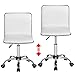 Yaheetech Adjustable Task Chair PU Leather Low Back Ribbed Armless Swivel White Desk Chair Office Chair Wheels