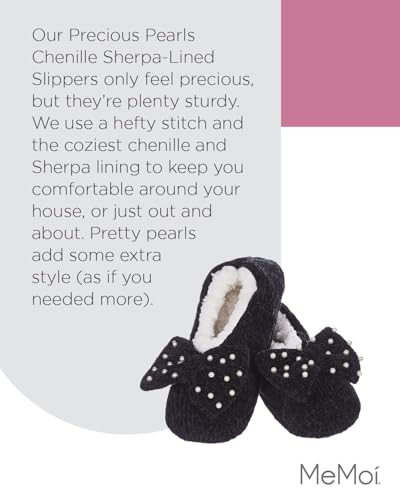 Image of MeMoi Women's Precious Pearls Chenille Bow Accent Sherpa-Lined Slippers