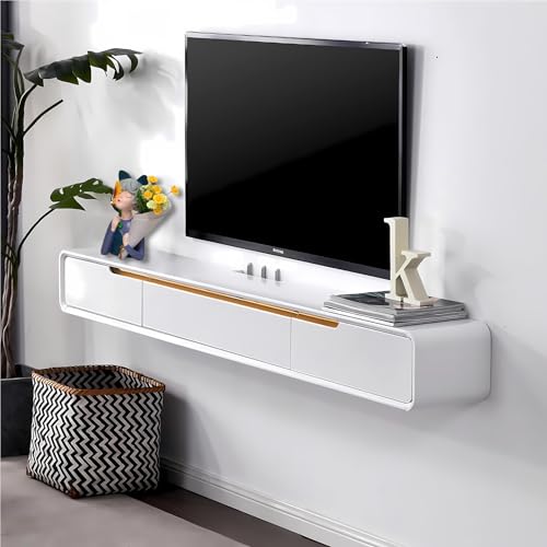 Meuble TV Suspendu Bois - Console Multimédia Murale avec 2 Tiroirs, Support TV Mural, Étagère Audio/vidéo Murale pour La Maison, Le Salon, Le Bureau (B,...