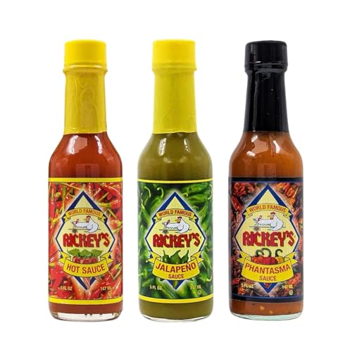 RICKEY'S Jalapeño Heat Pack, Gourmet Hot Sauce of Original, Jalapeño, and Phantasma Flavors, 3-Bottle Set
