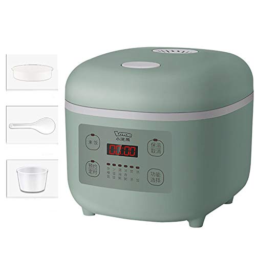 Mini-Reiskocher Haushalt Multifunktionale intelligente Ernennung Timing Reiskocher-Non-Stick-Innentopf für 1-4 Personen 2 Liter 500 Watt,Grün